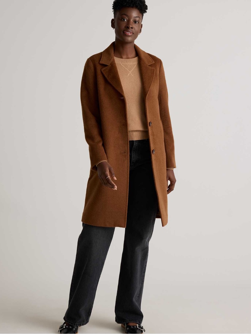 NWT Quince 100% Camel Hair Single Breasted Midi Coat Vicuna Brown Women’s Small
